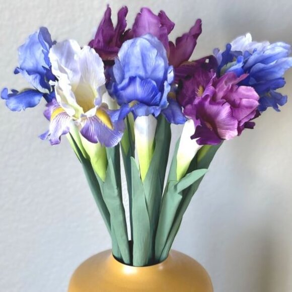 Reddish Purple 3 Stems 27.5" Artificial Faux Iris Irises Spring Summer Flowers - Picture 4 of 5